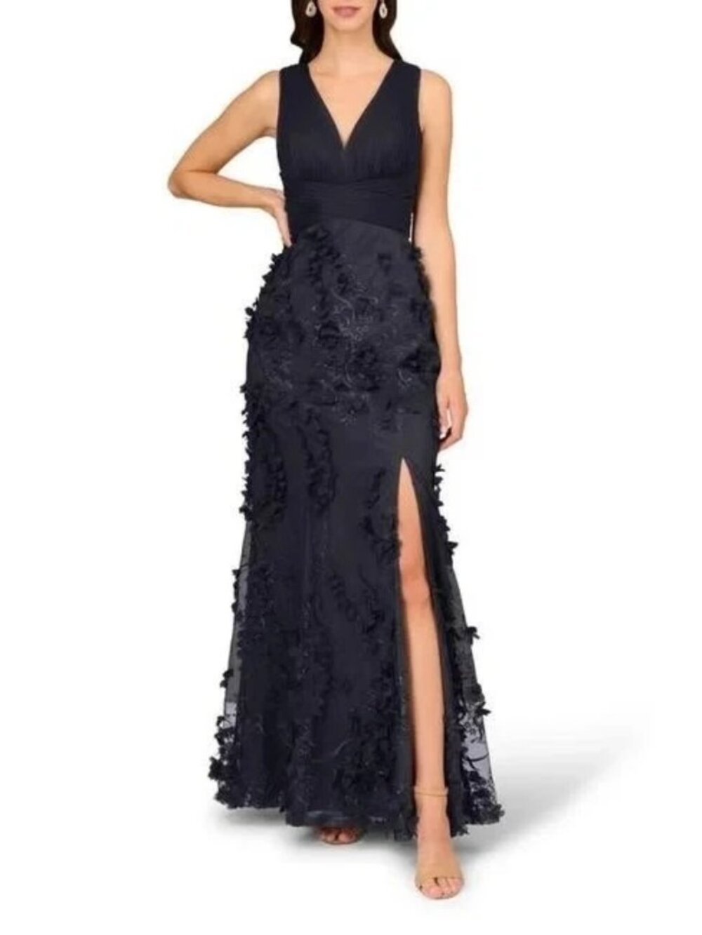 Aidan Mattox by Adrianna Papell Blue Floral Embroidered Mesh Gown